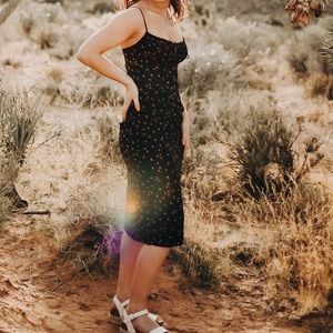 Black with red flowers midi dress